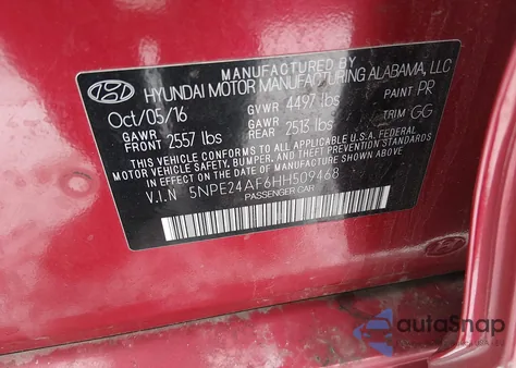 2017 Hyundai Sonata z USA, uszkodzony, nr VIN 5NPE24AF6HH509468